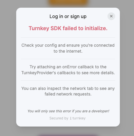Turnkey SDK Failed to Initialize