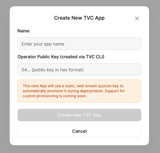 Create app modal