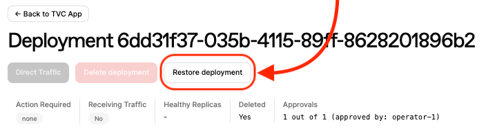 Restore button on deployment page