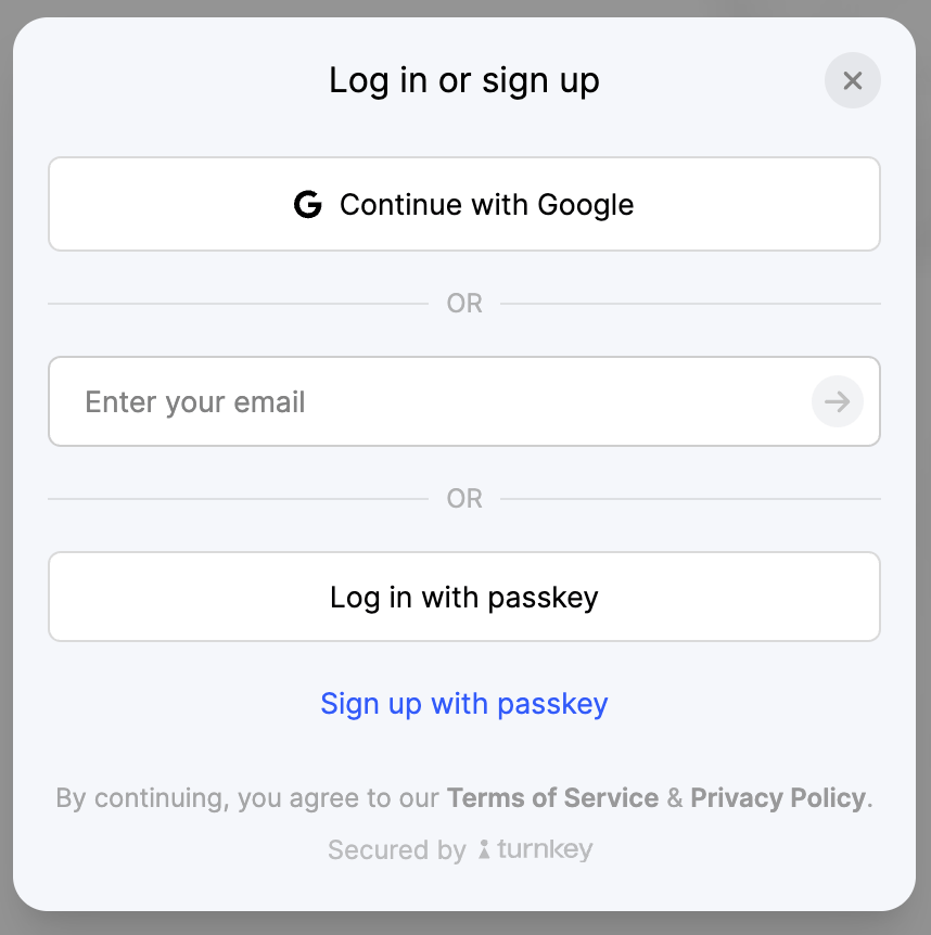Authentication modal with OAuth options