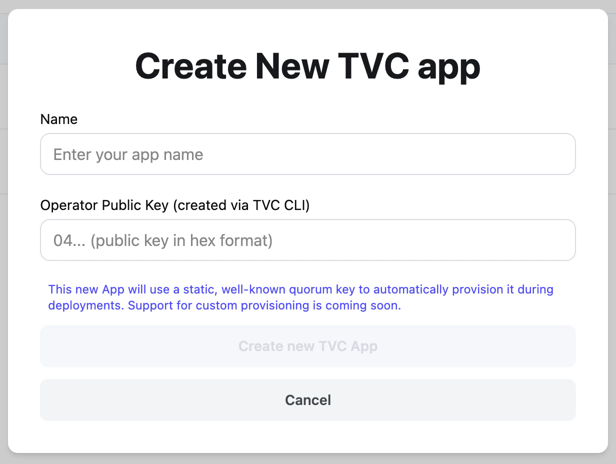 Create app modal