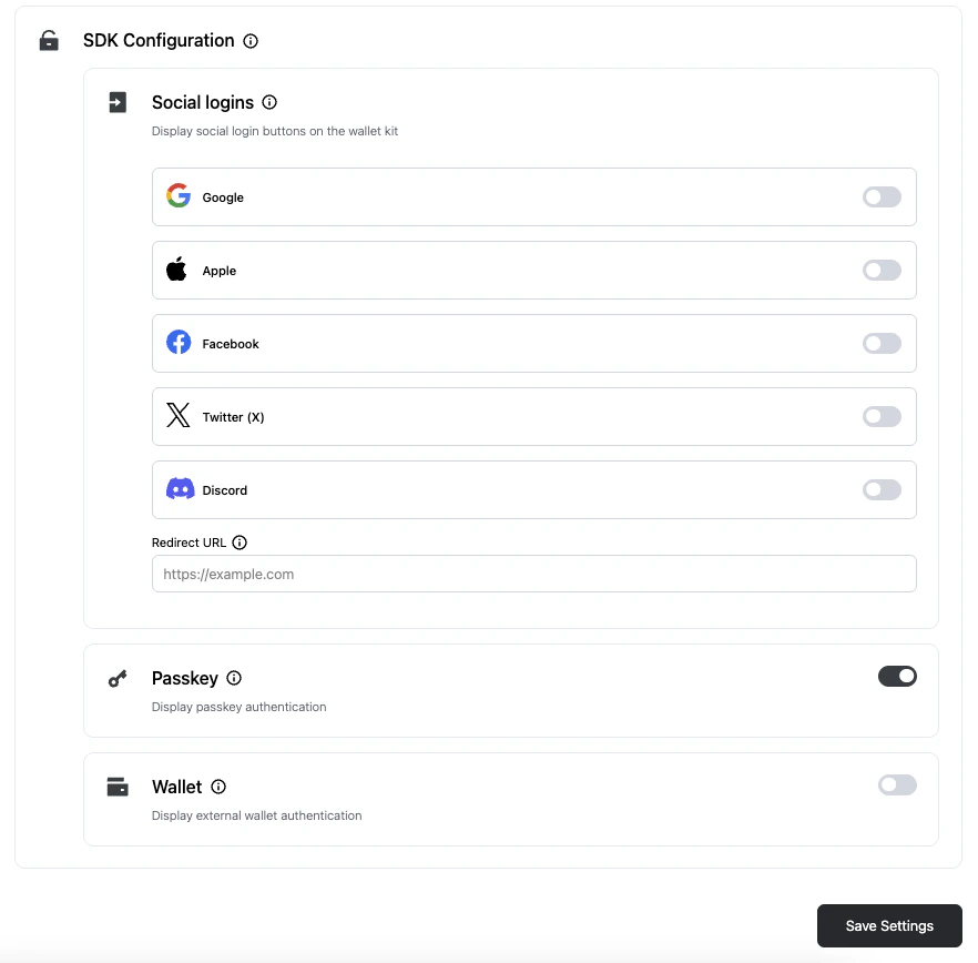 Wallet kit options