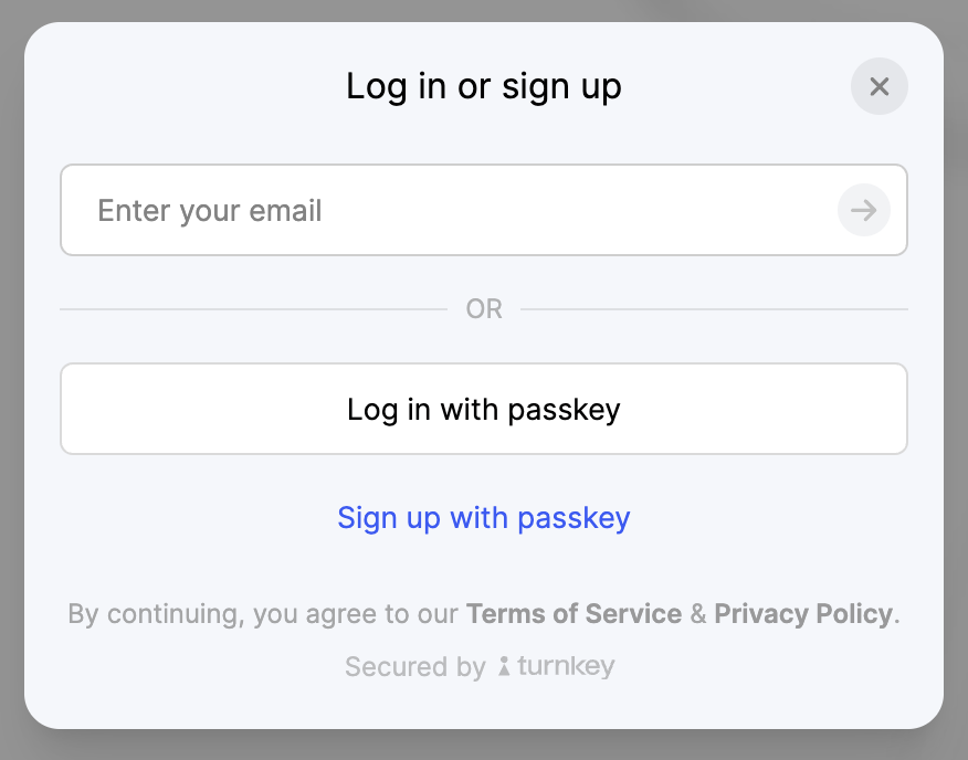 Login modal showing authentication options
