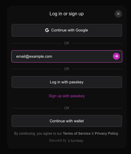 Custom UI with pink primary color and dark mode