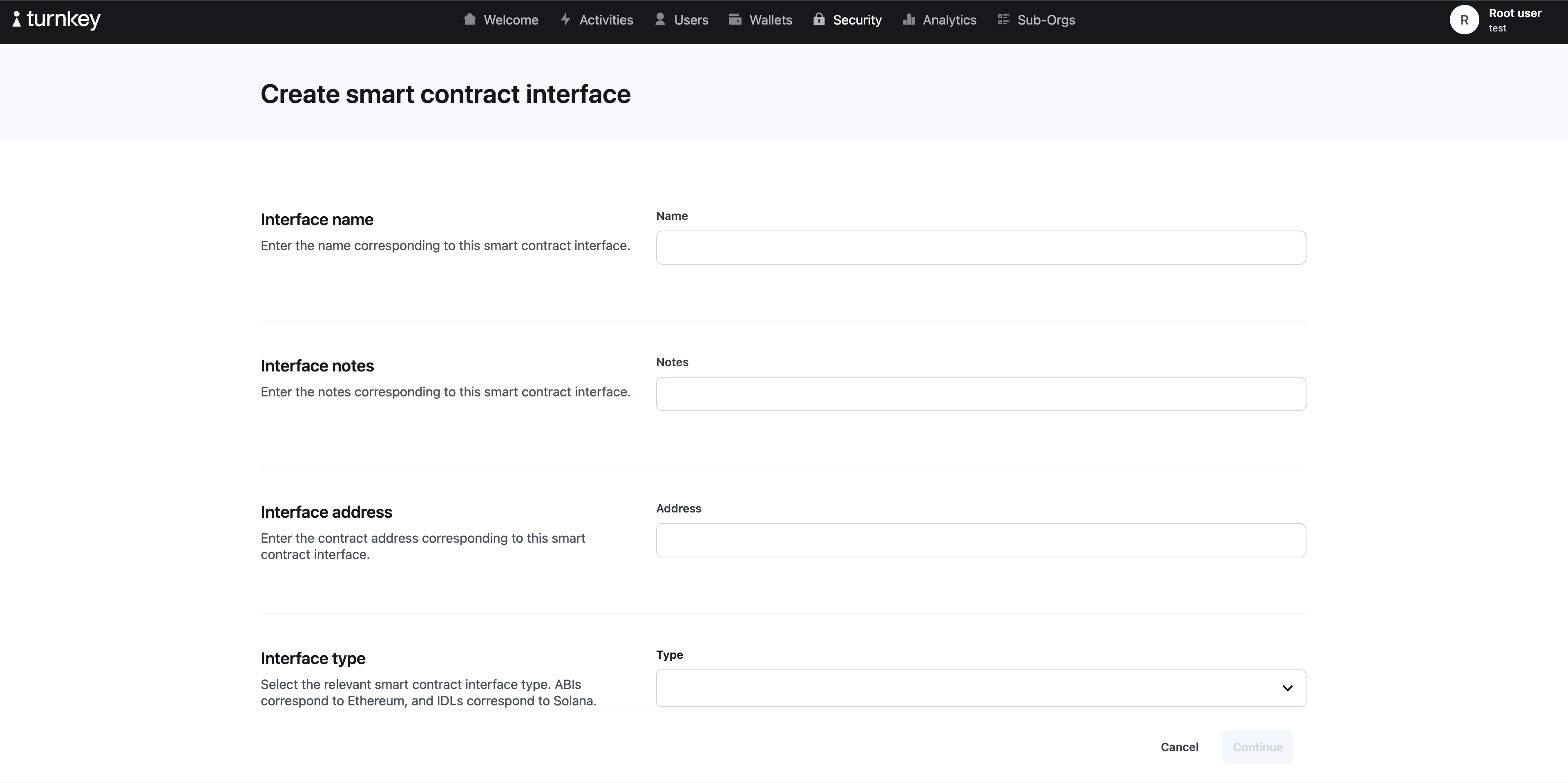 create interface empty