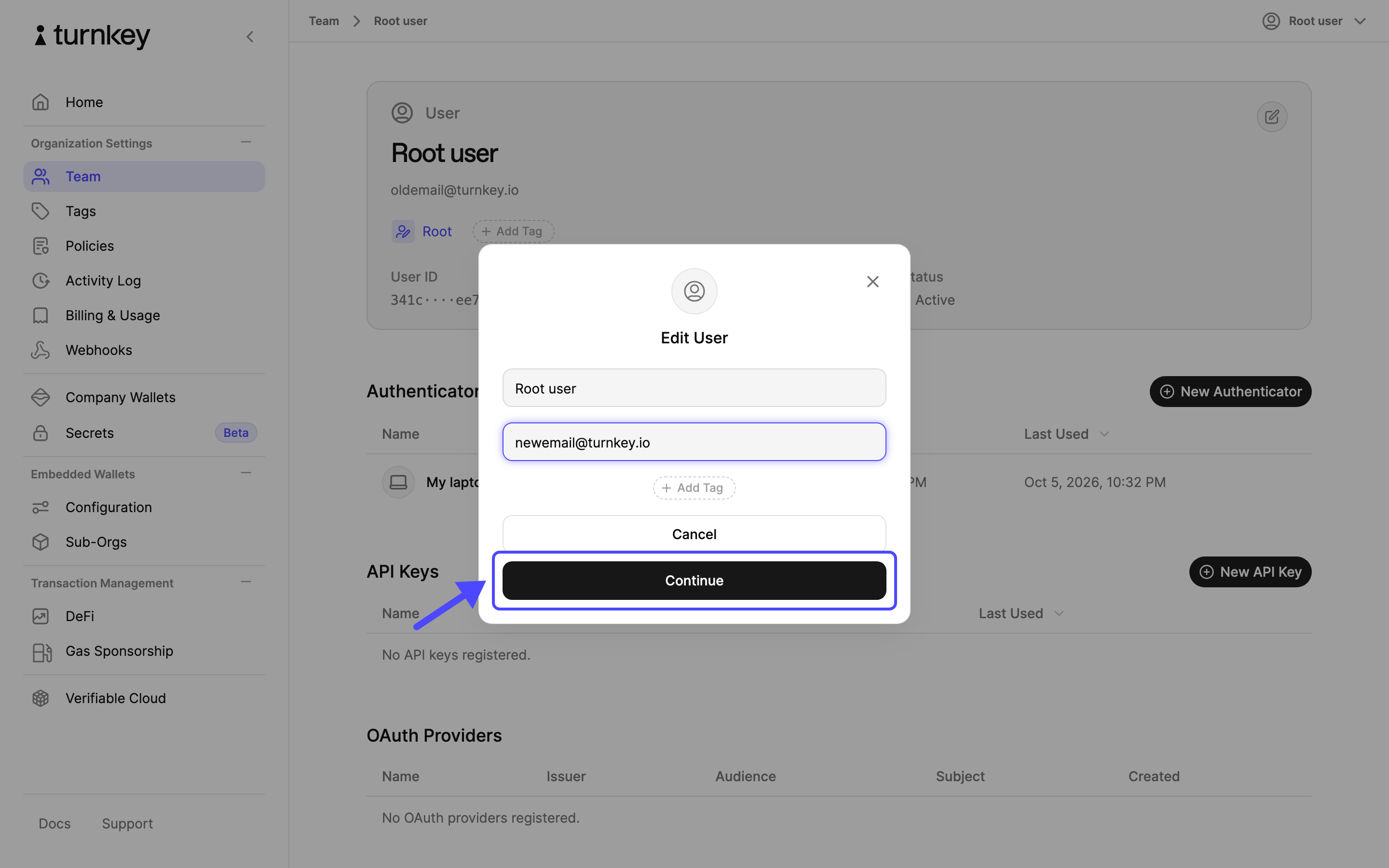 Change the email address