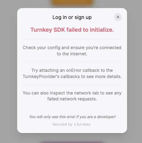 Turnkey SDK Failed to Initialize