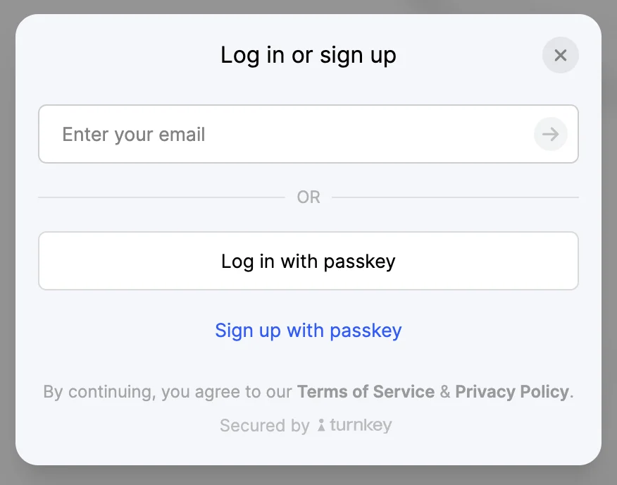 Login modal showing authentication options