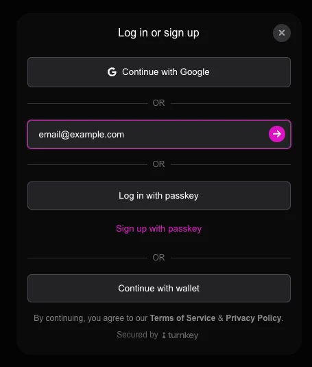 Custom UI with pink primary color and dark mode