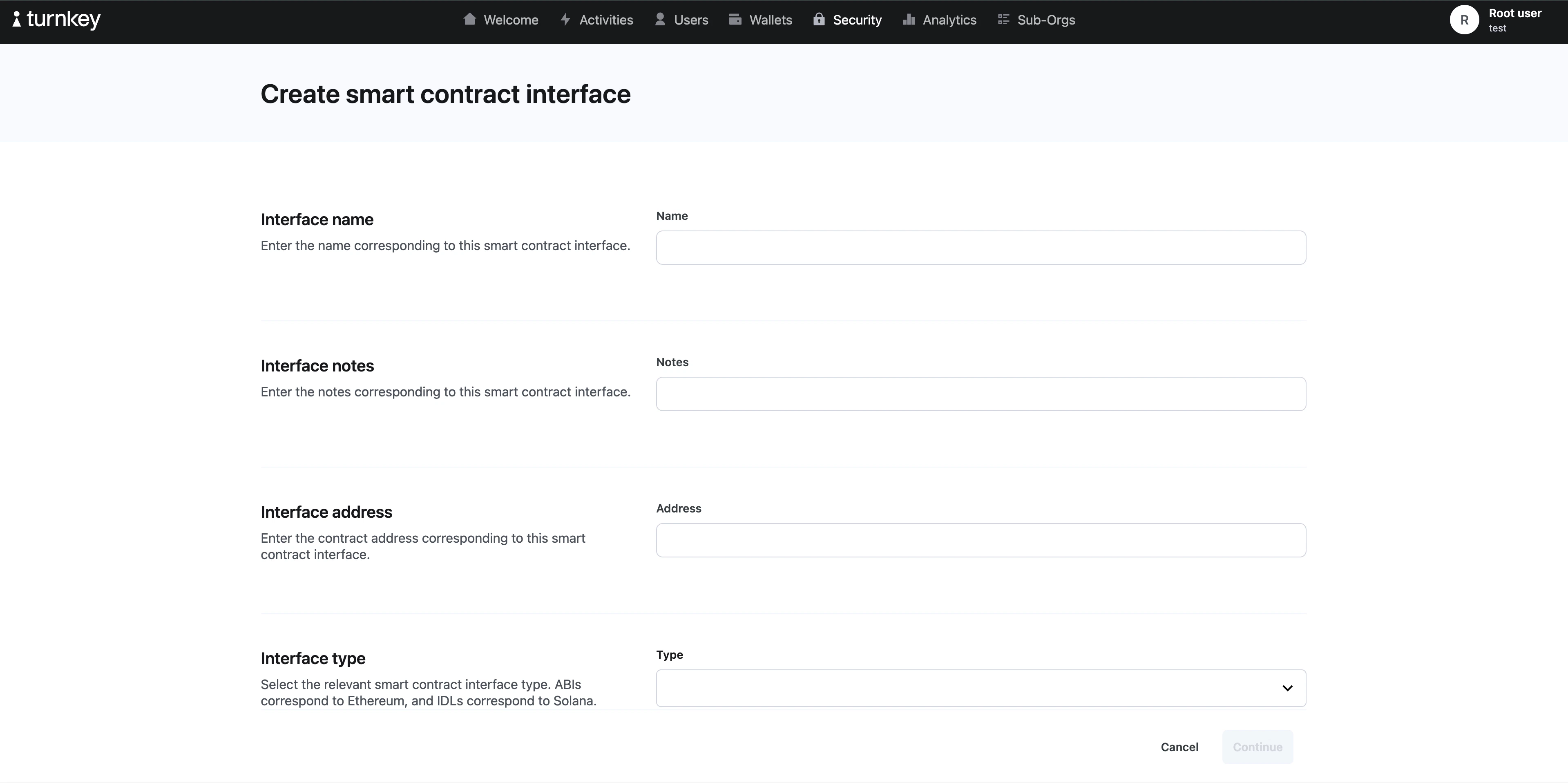 create interface empty