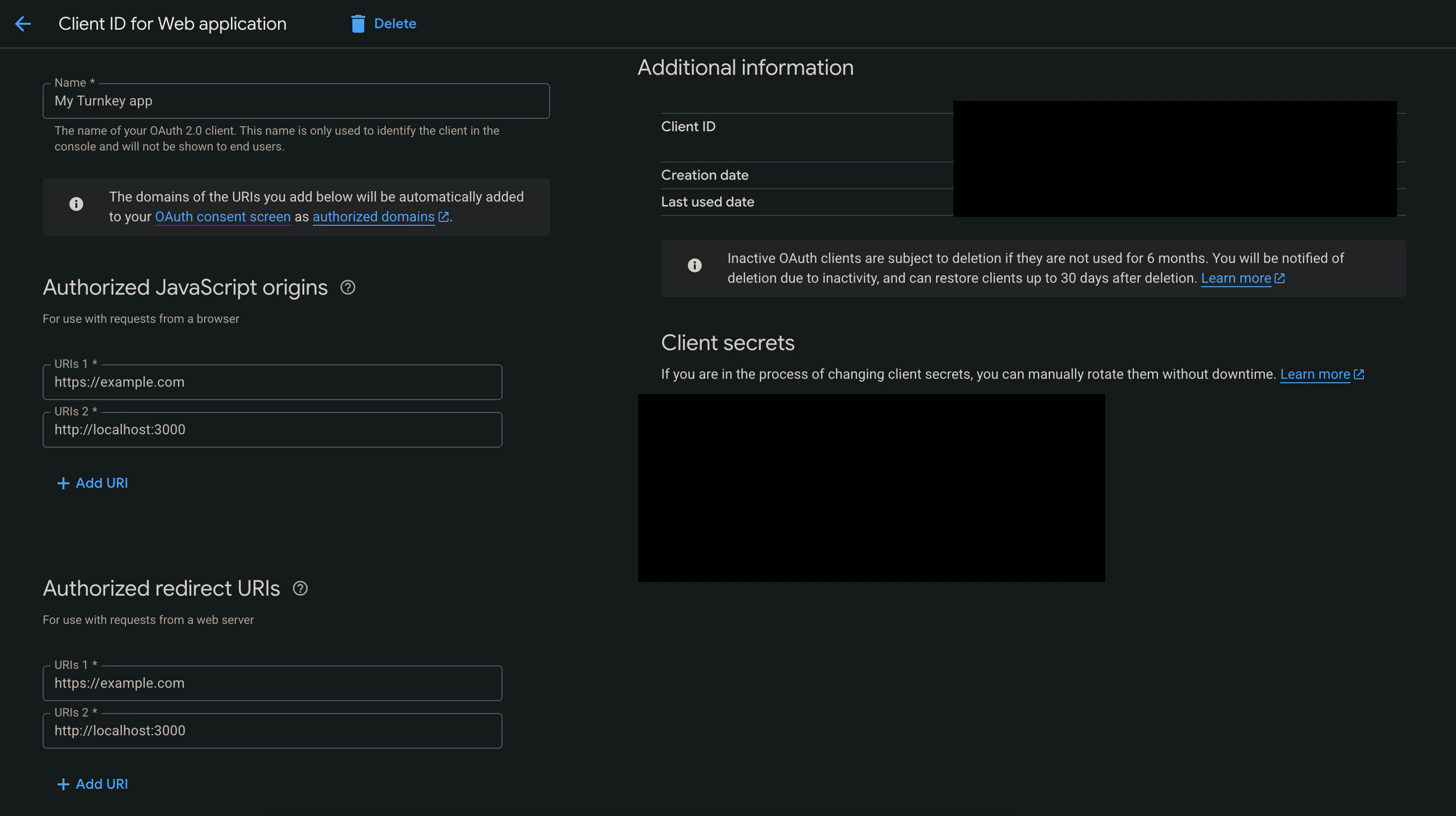 The Google developer console