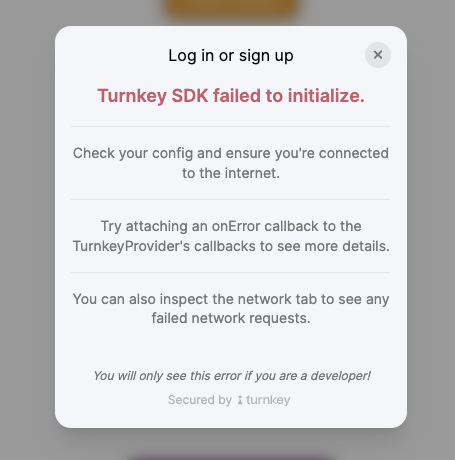 Turnkey SDK Failed to Initialize