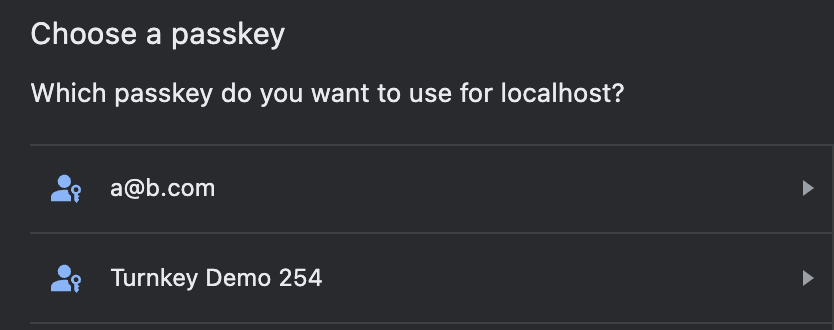 User name and display name in passkey list