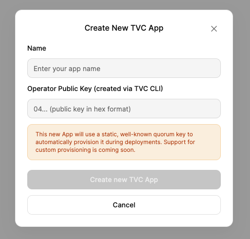 Create app modal