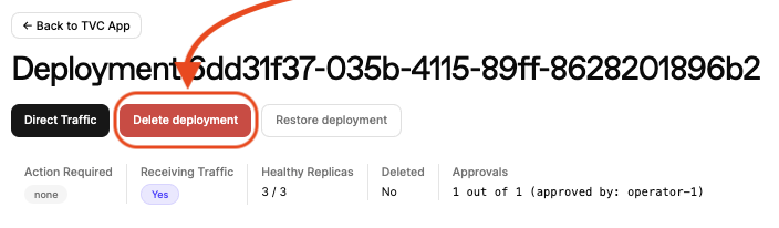 Delete button on deployment page