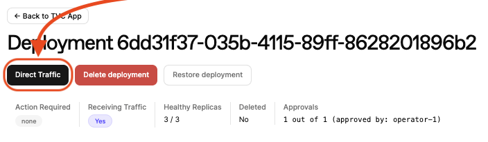 Direct Traffic button on deployment page