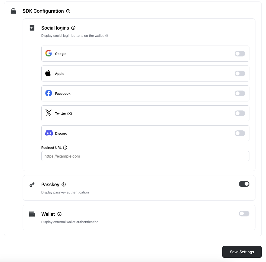 Wallet kit options