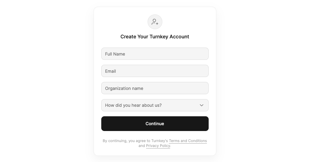 Account setup - Turnkey