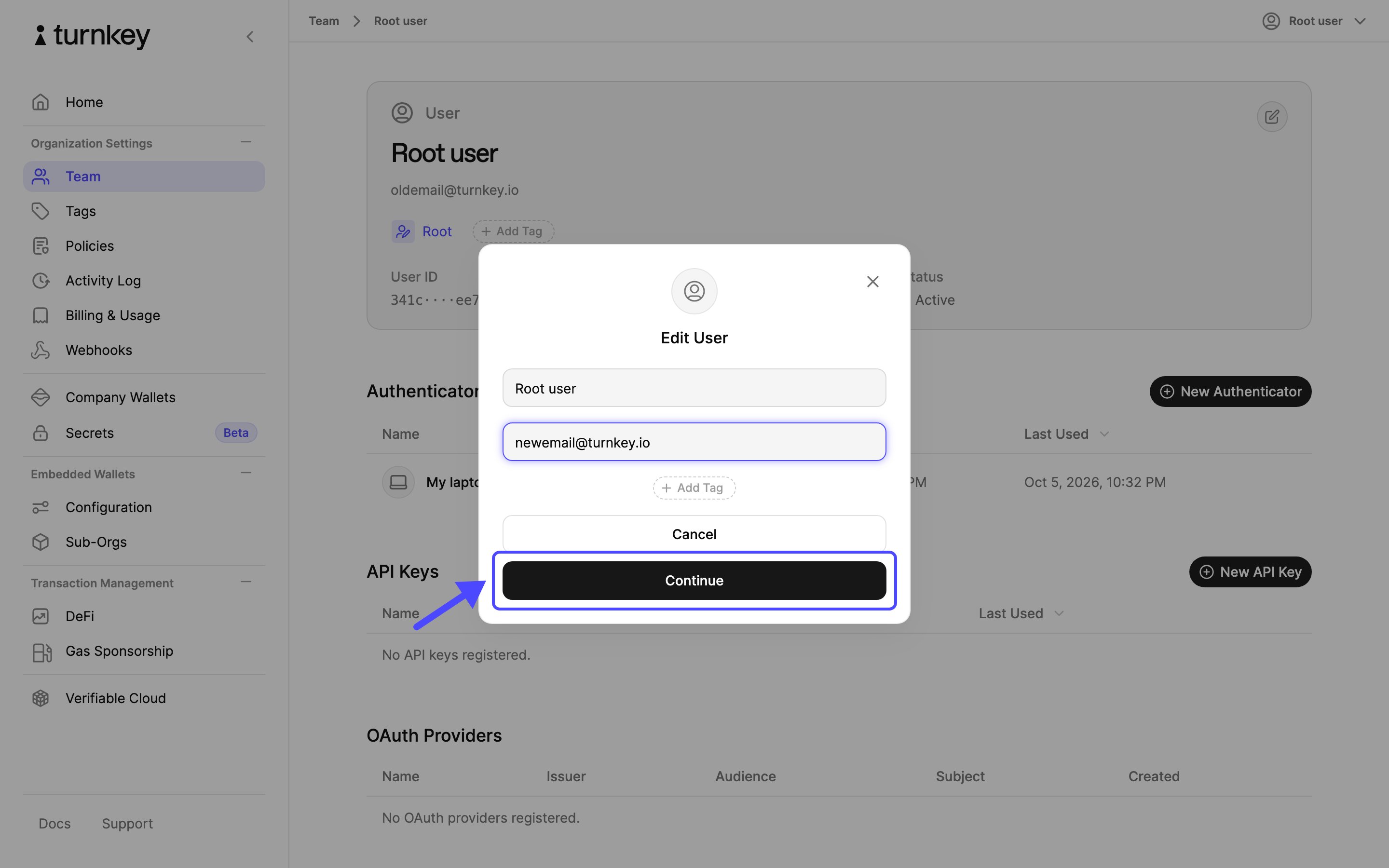 Change the email address