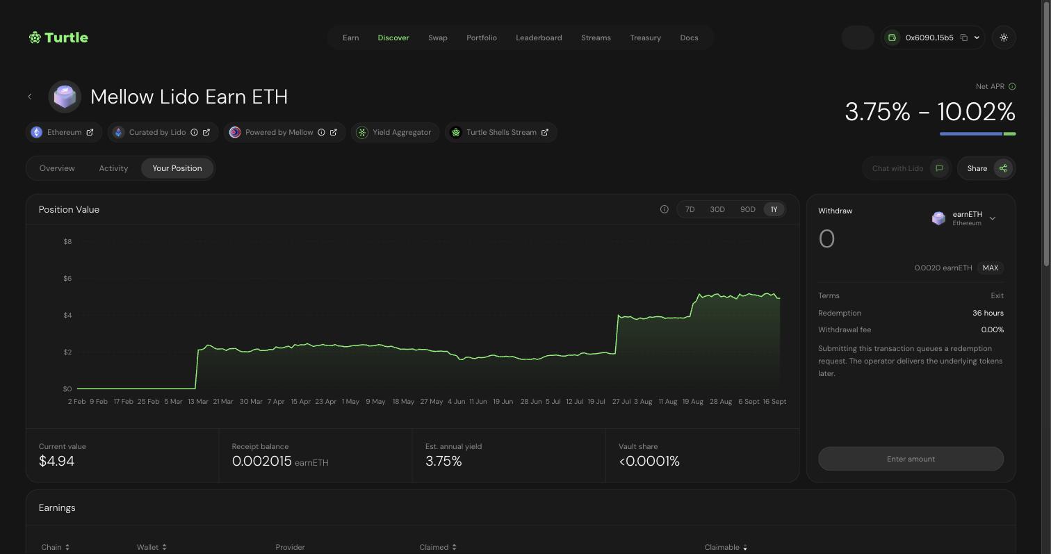 Your Position tab with withdraw panel
