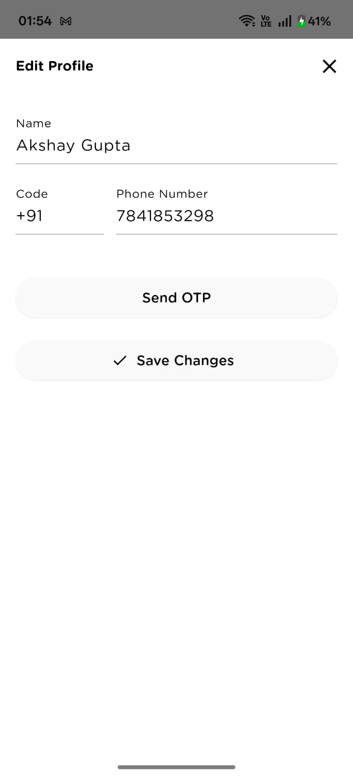 Edit Profile (verify phone number via OTP)