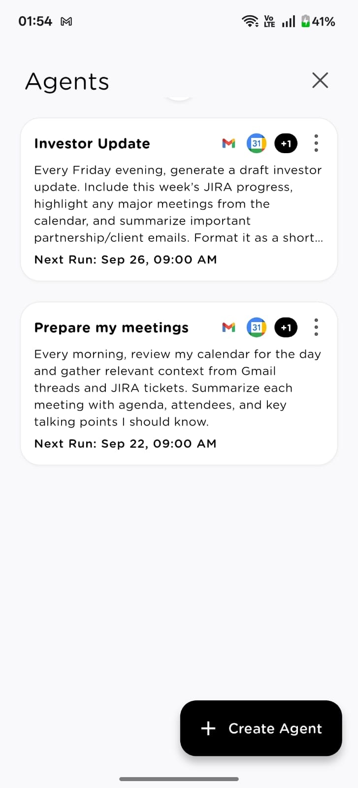 Agents list - next/last run