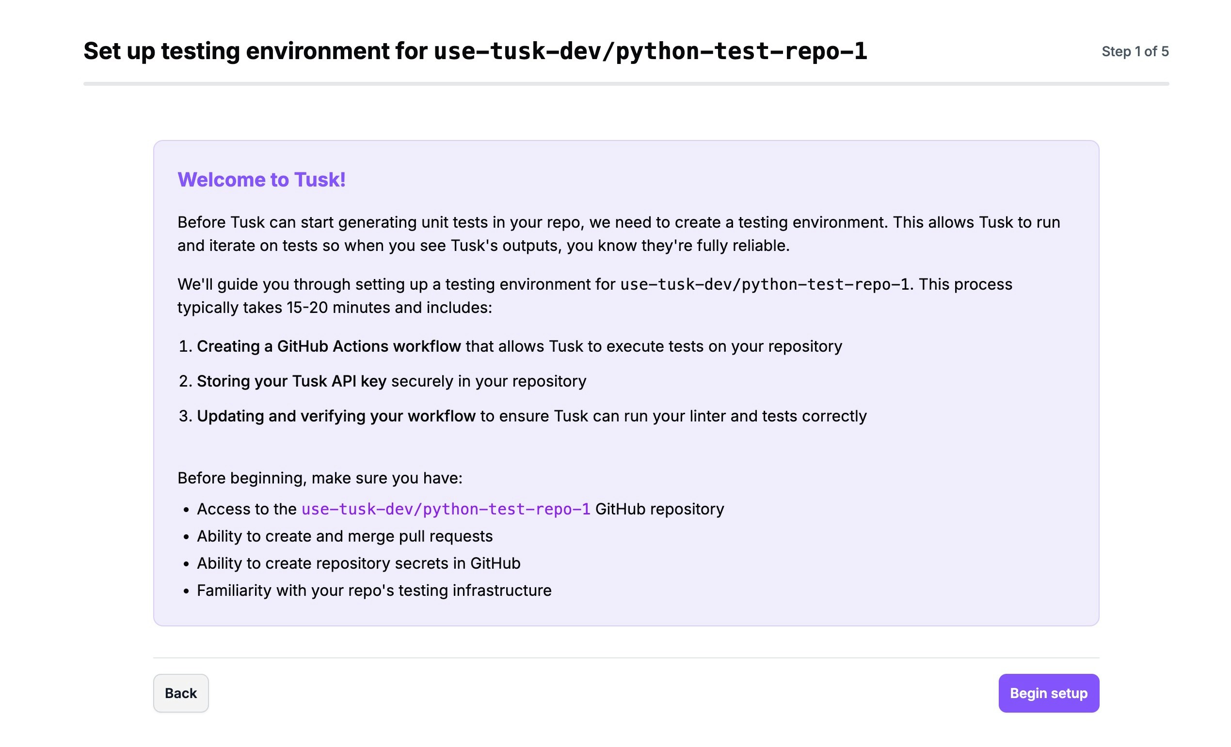 Tusk setup wizard beginning
