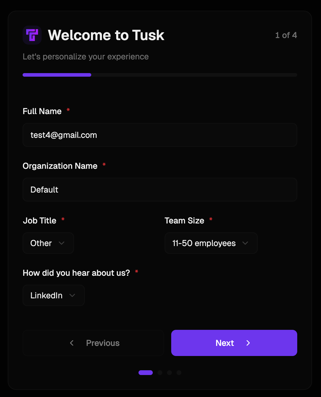 Onboarding wizard step 1