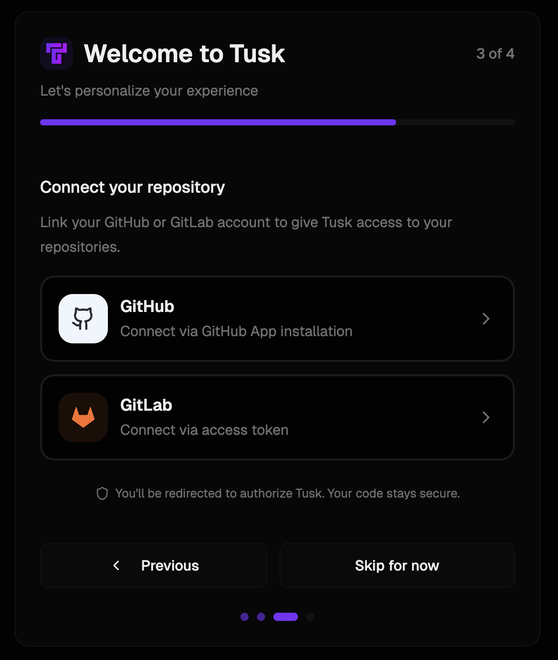 Onboarding wizard step 1