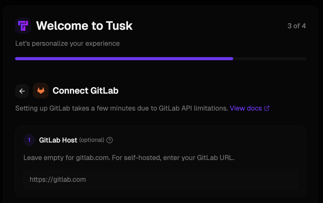 Onboarding wizard step 1