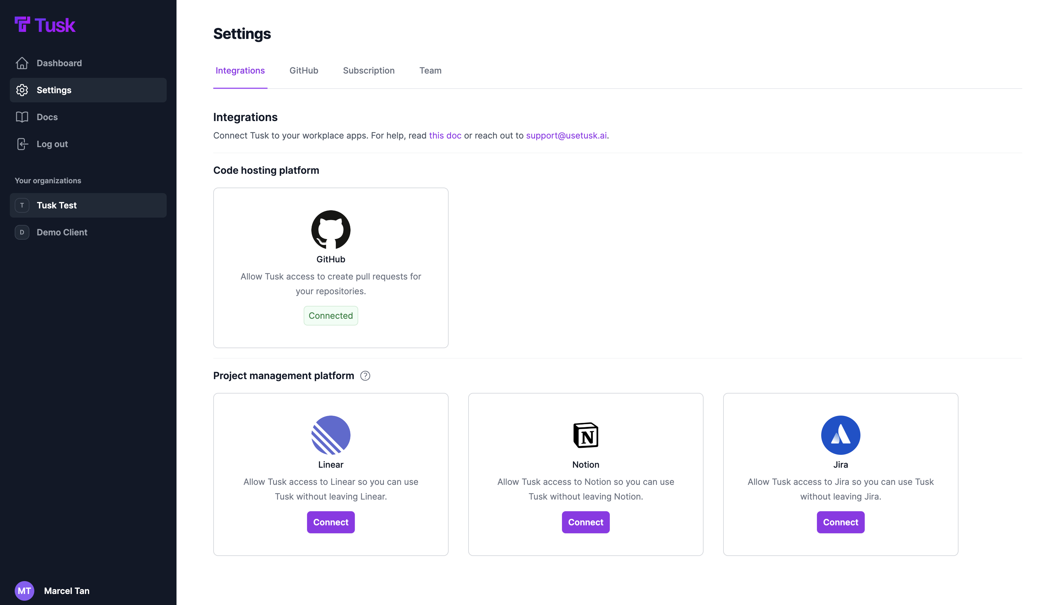 Ticketing Integration Screen