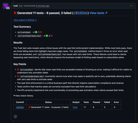 Tusk's PR comment post-check in GitHub in dark mode