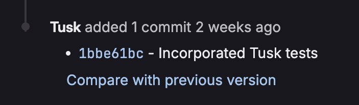 GitLab commit with tests in dark mode