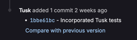 GitLab commit with tests in dark mode