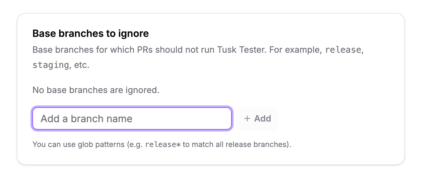 Base branches to ignore in Tusk repo settings