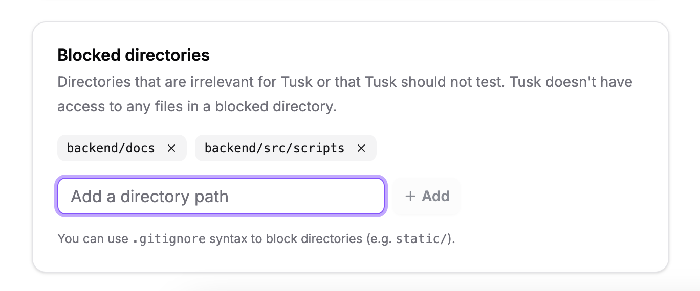 Blocked directories in Tusk repo settings