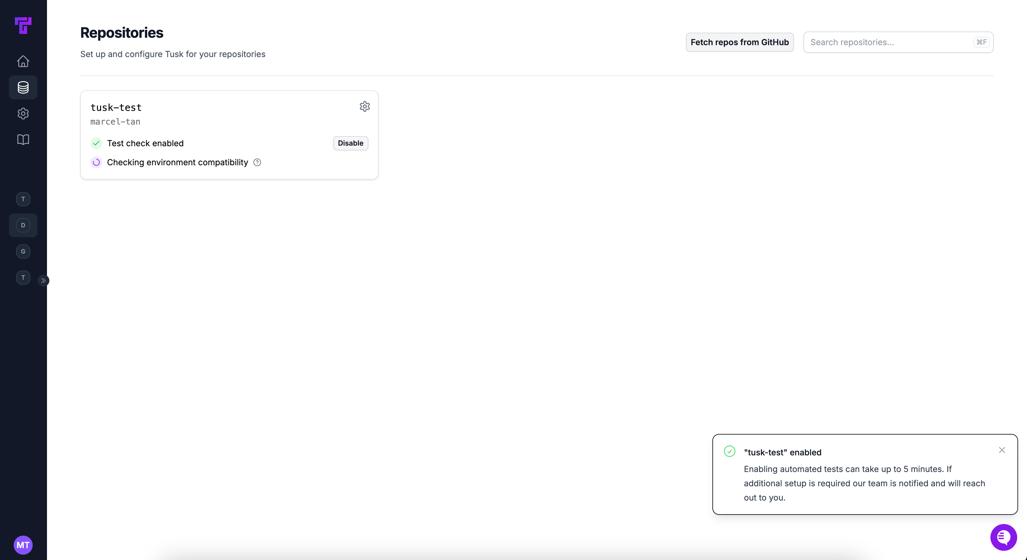 Repo selected in Settings
