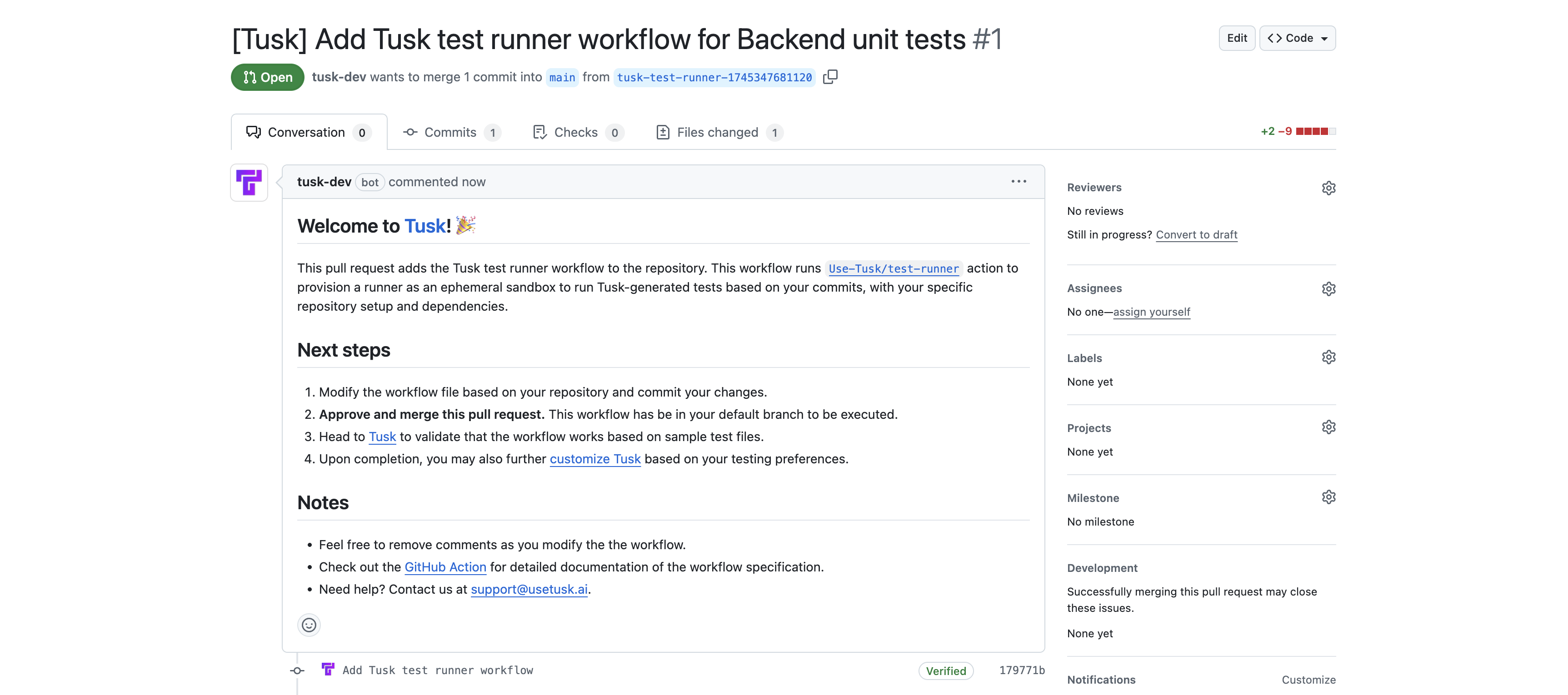 Merging the Tusk GitHub workflow PR