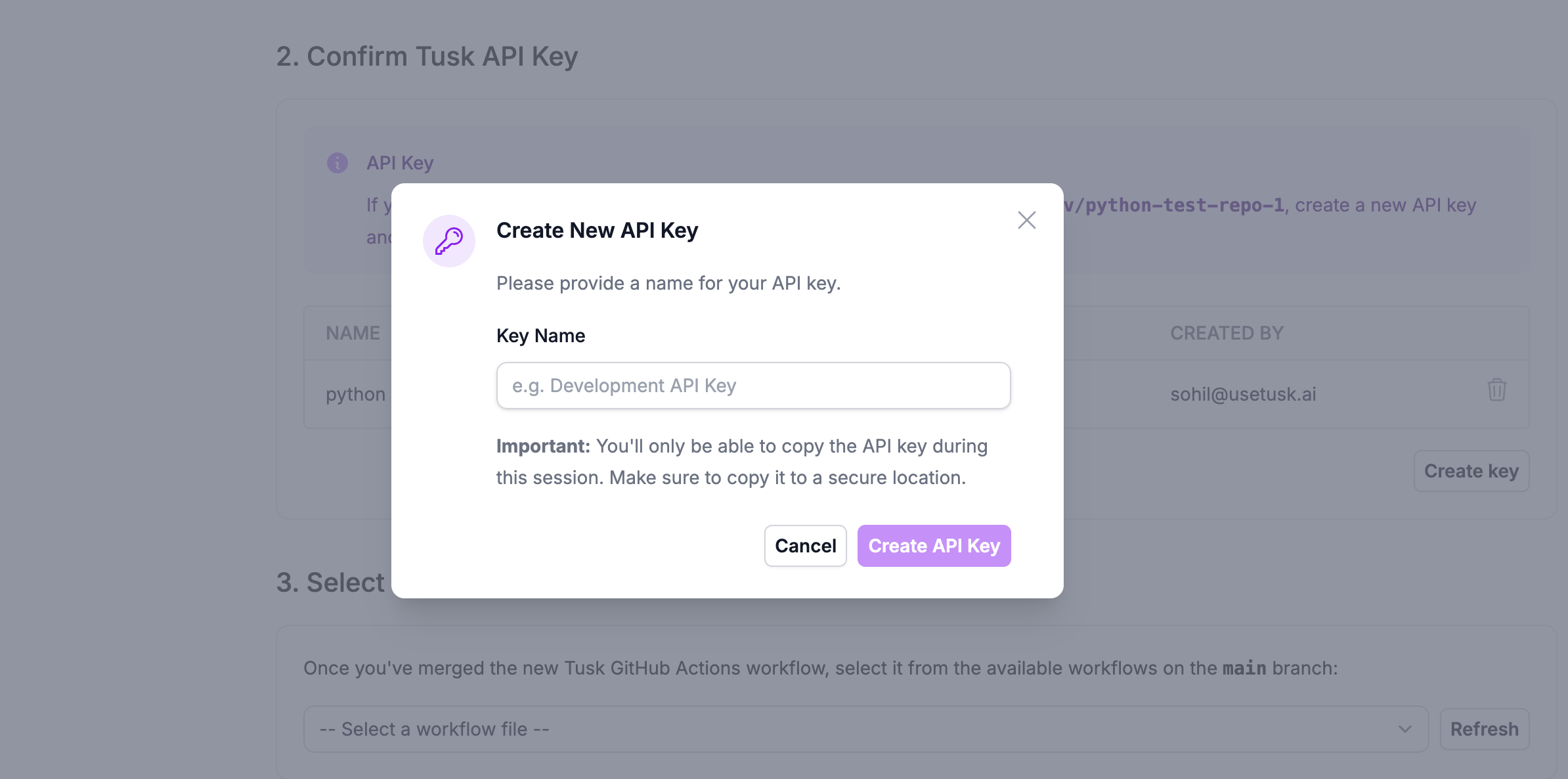 Create and merge Tusk GitHub workflow