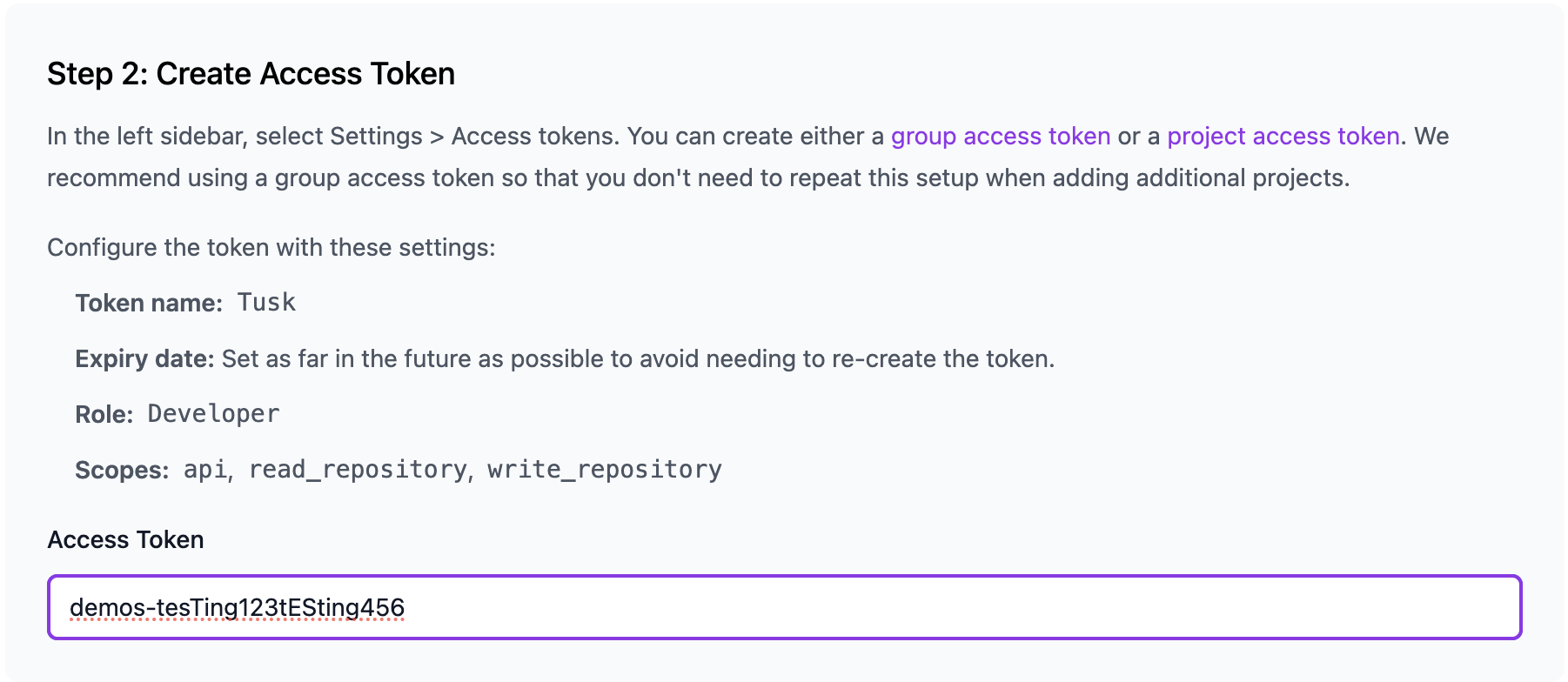 Access token field