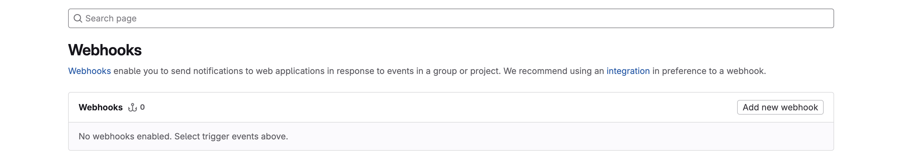 Webhooks page