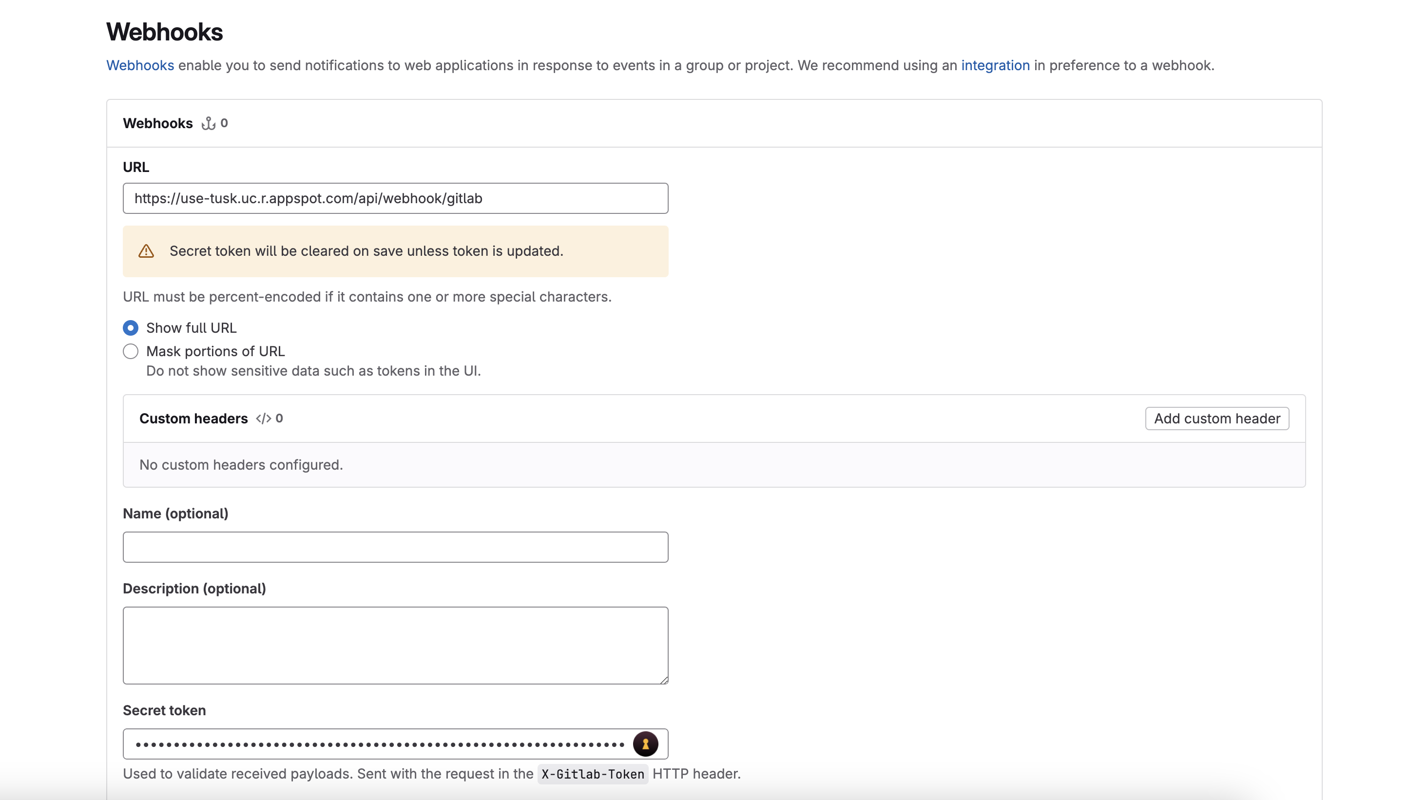 Create webhook page 1
