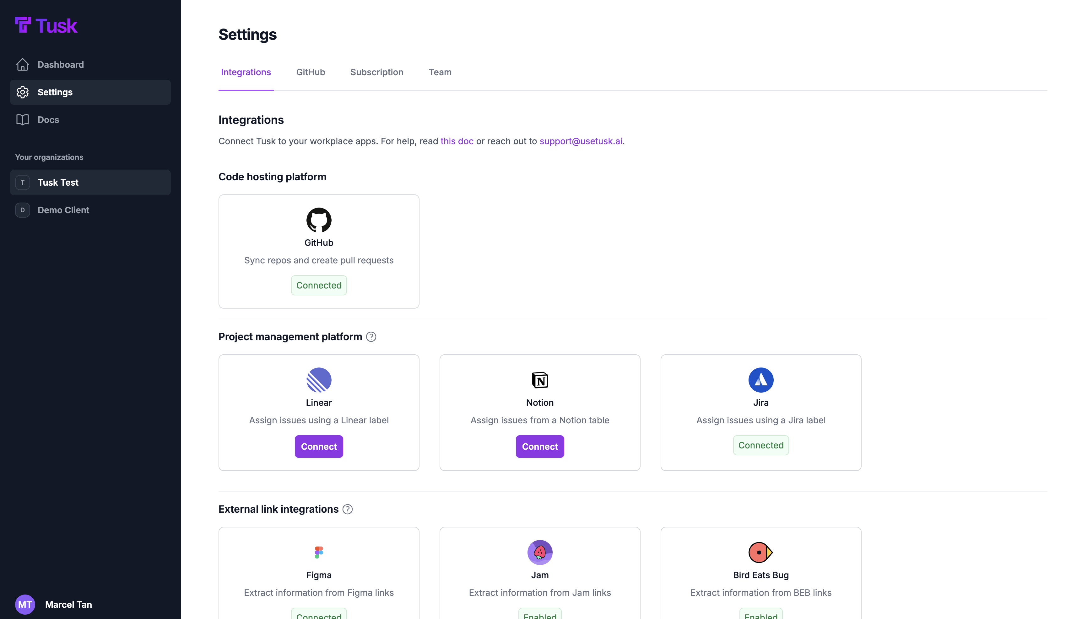 Ticketing Integration Screen