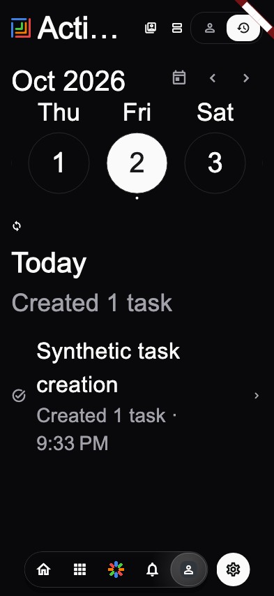 Profile Timeline at double text scale, synthetic Flutter fixture