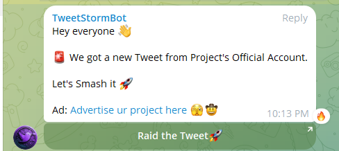 Tracked custom account tweet in chat