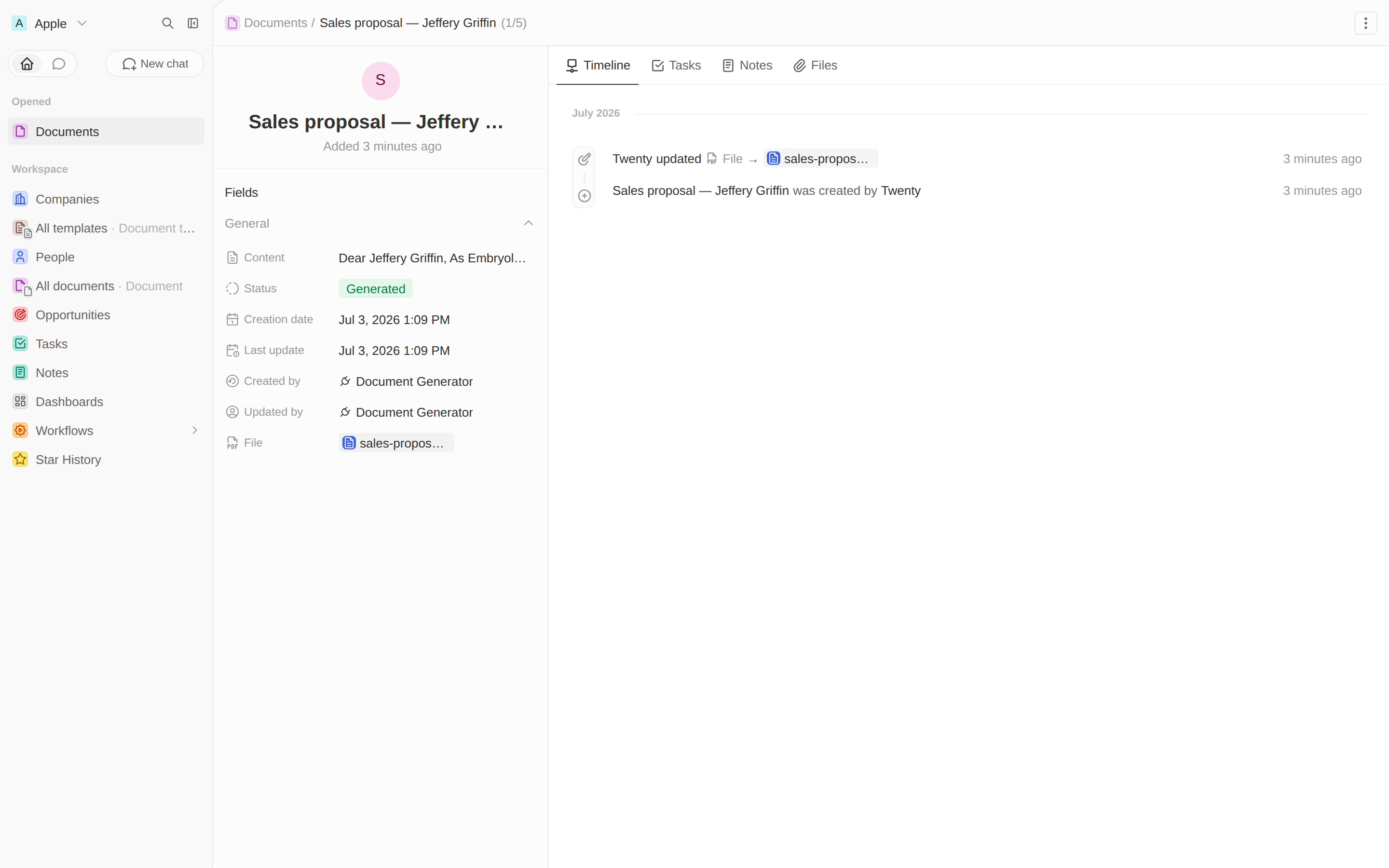 A document record with a generated PDF file