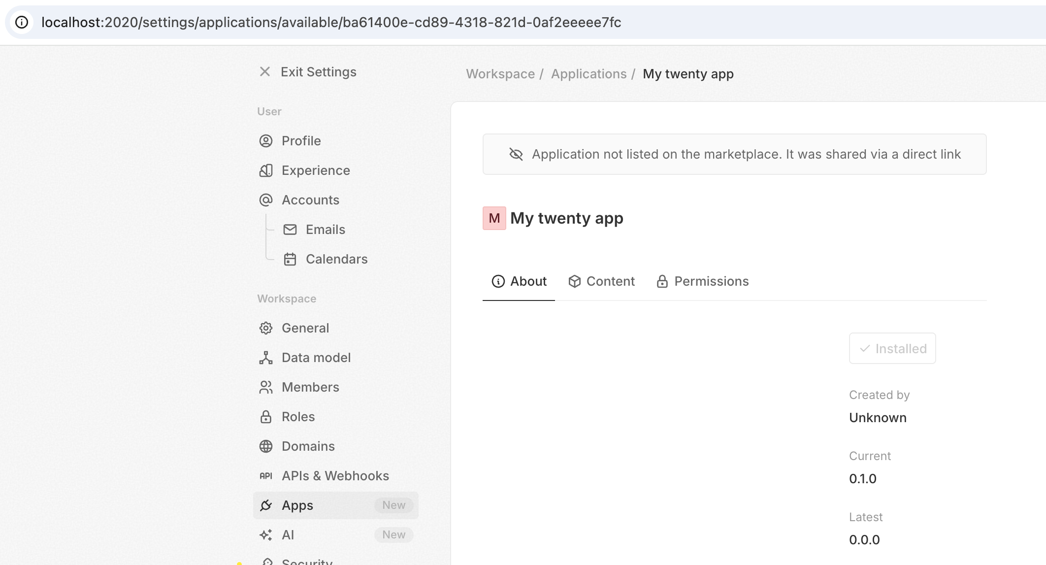 Installed app