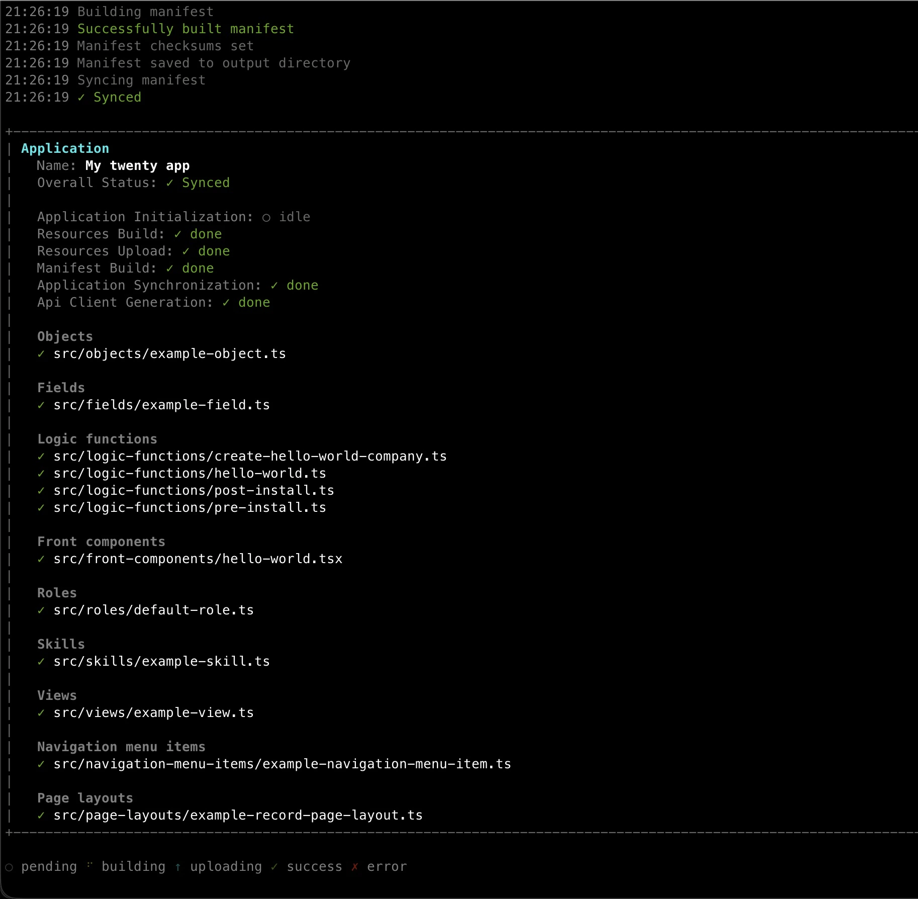 Dev mode terminal output