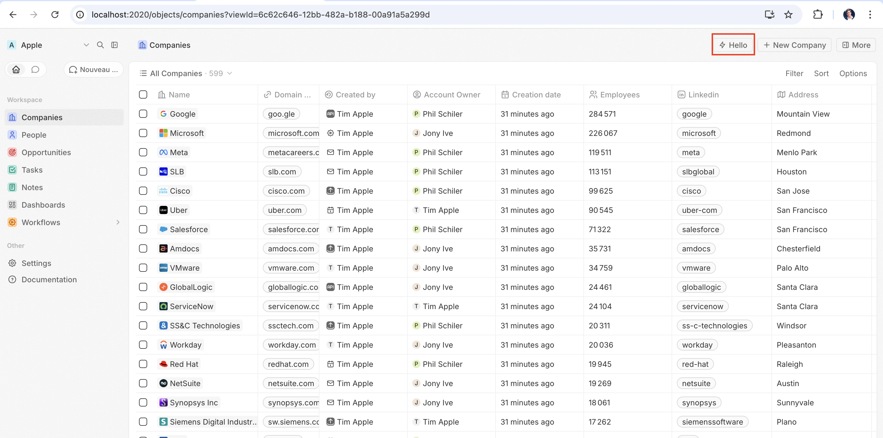 Quick action button in the top-right corner