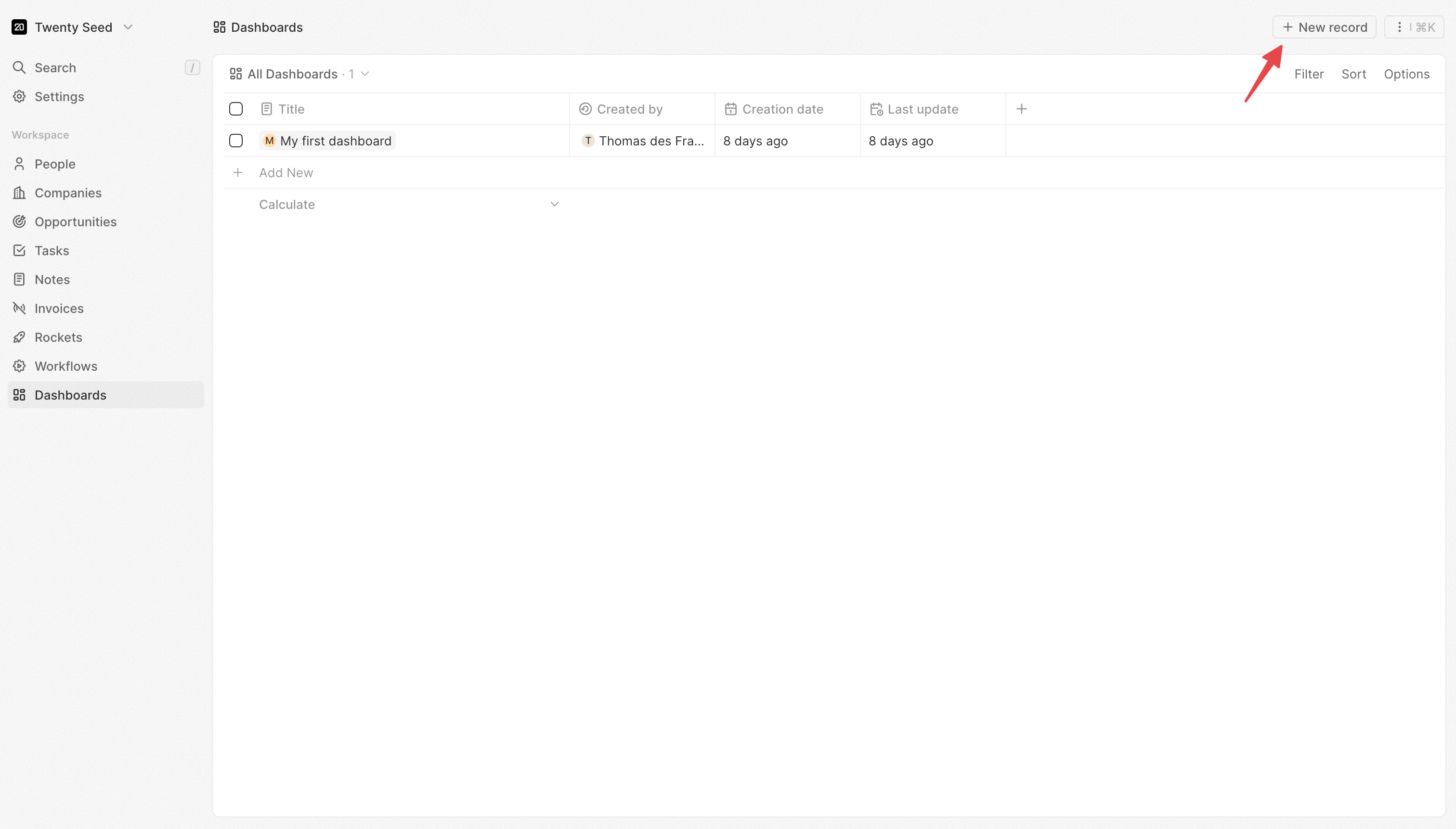 Create a new dashboard